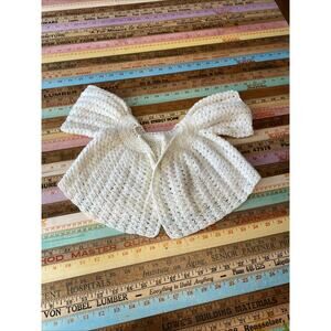Vintage Crochet Handmade Baby Cardigan Open Sweater Cream Ivory